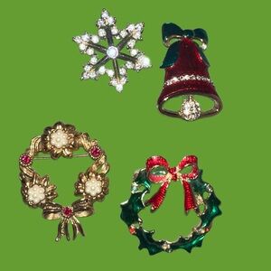 4 vintage holiday brooches
